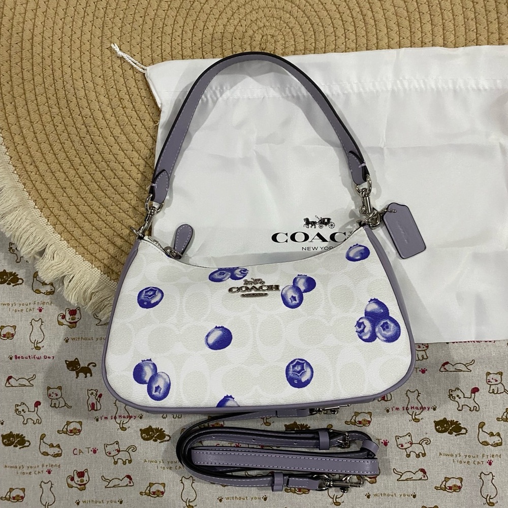 Coach White Shoulder Bag with Lavender Blueberry Print